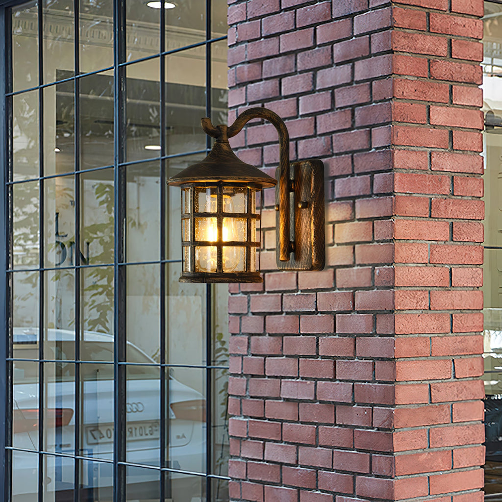 Seeded Glass Lantern Outdoor Wall Light
