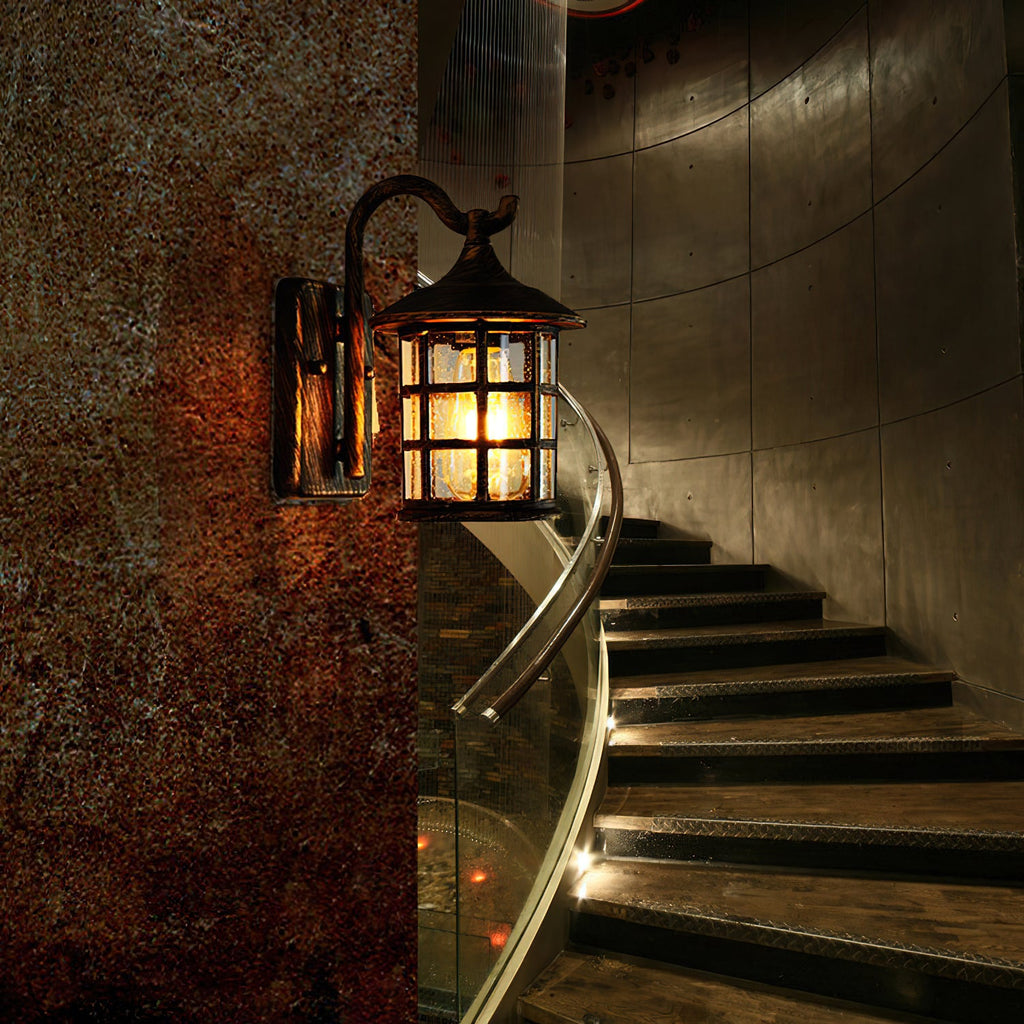 Seeded Glass Lantern Outdoor Wall Light