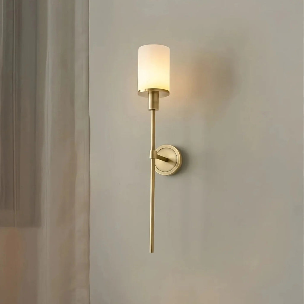 Alabaster Cylinder Brass Rod Wall Light