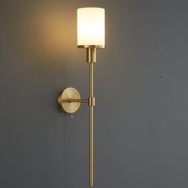 Alabaster Cylinder Brass Rod Wall Light