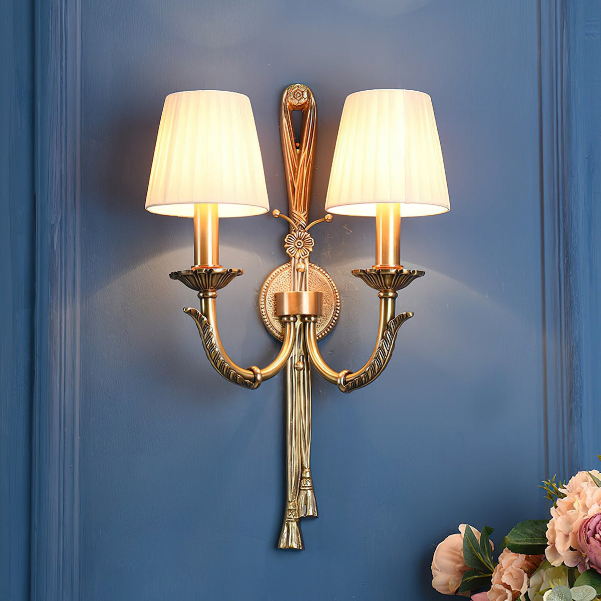 Twin Pleated Shade Tassel Wall Lamp