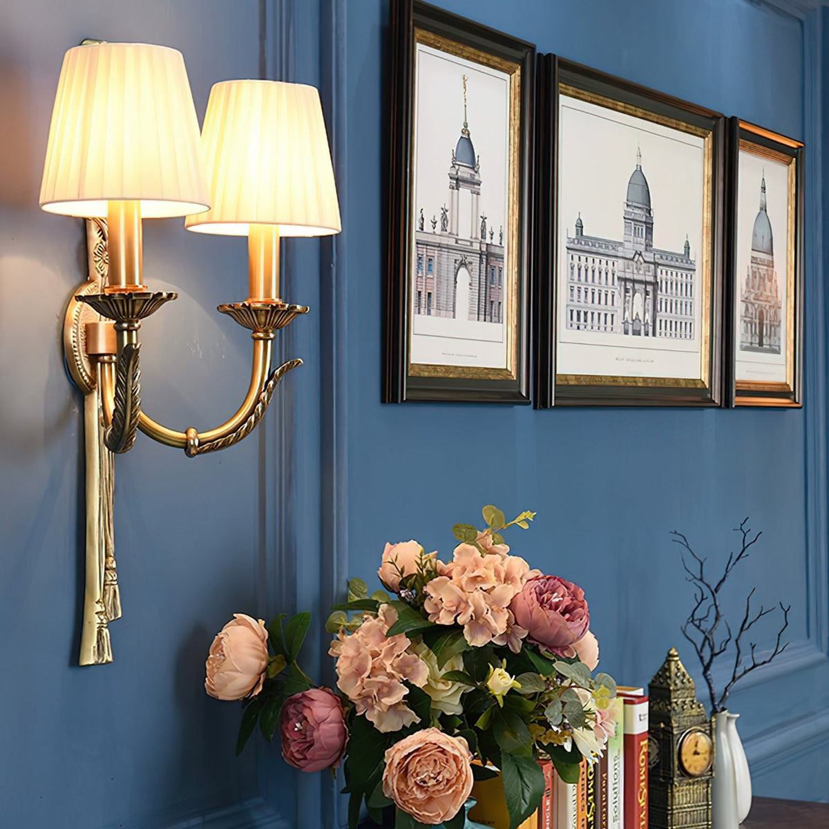 Twin Pleated Shade Tassel Wall Lamp