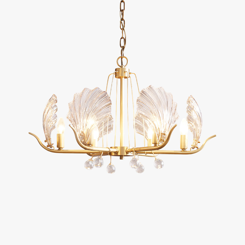 Amber Shell Glass Brass Chandelier