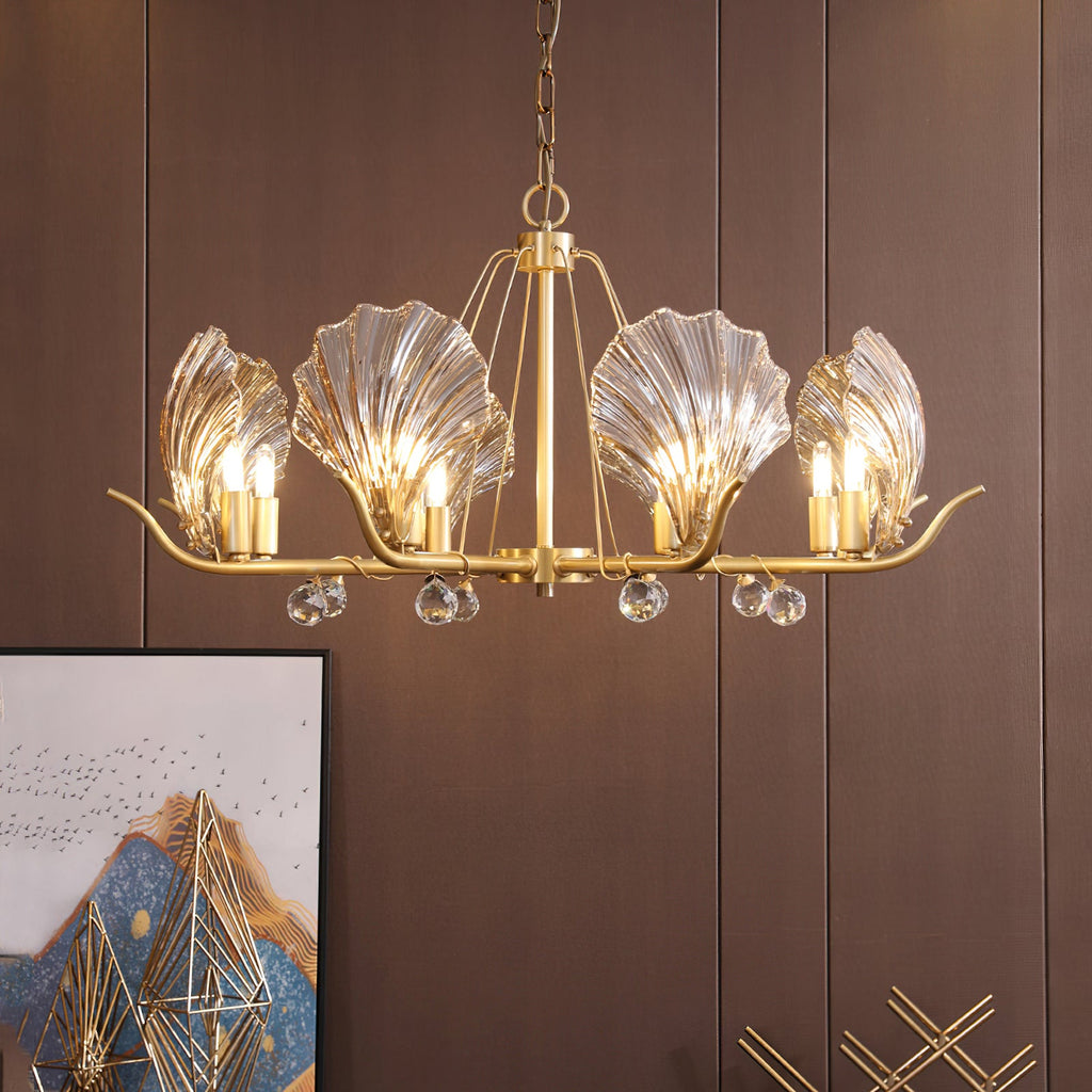 Amber Shell Glass Brass Chandelier