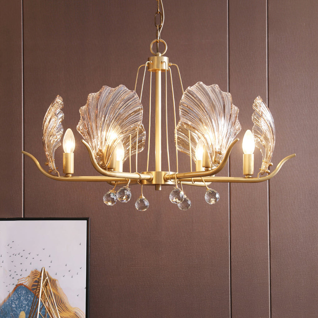 Amber Shell Glass Brass Chandelier
