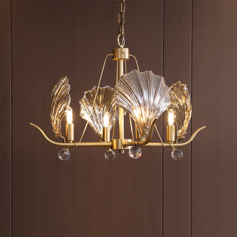 Amber Shell Glass Brass Chandelier