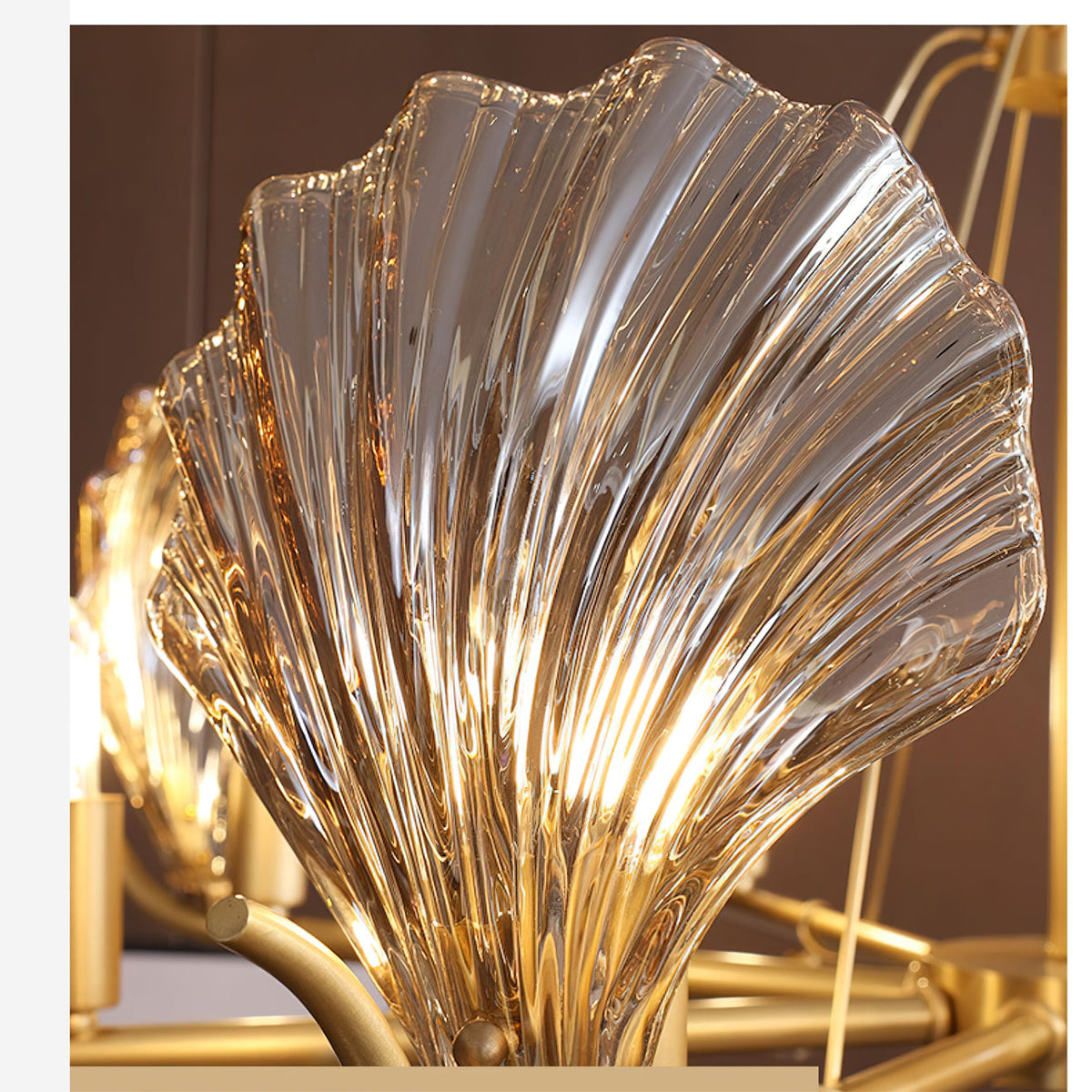 Amber Shell Glass Brass Chandelier
