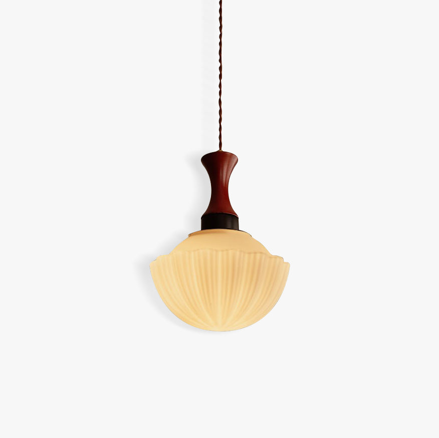 Fluted Glass Walnut Pendant Light