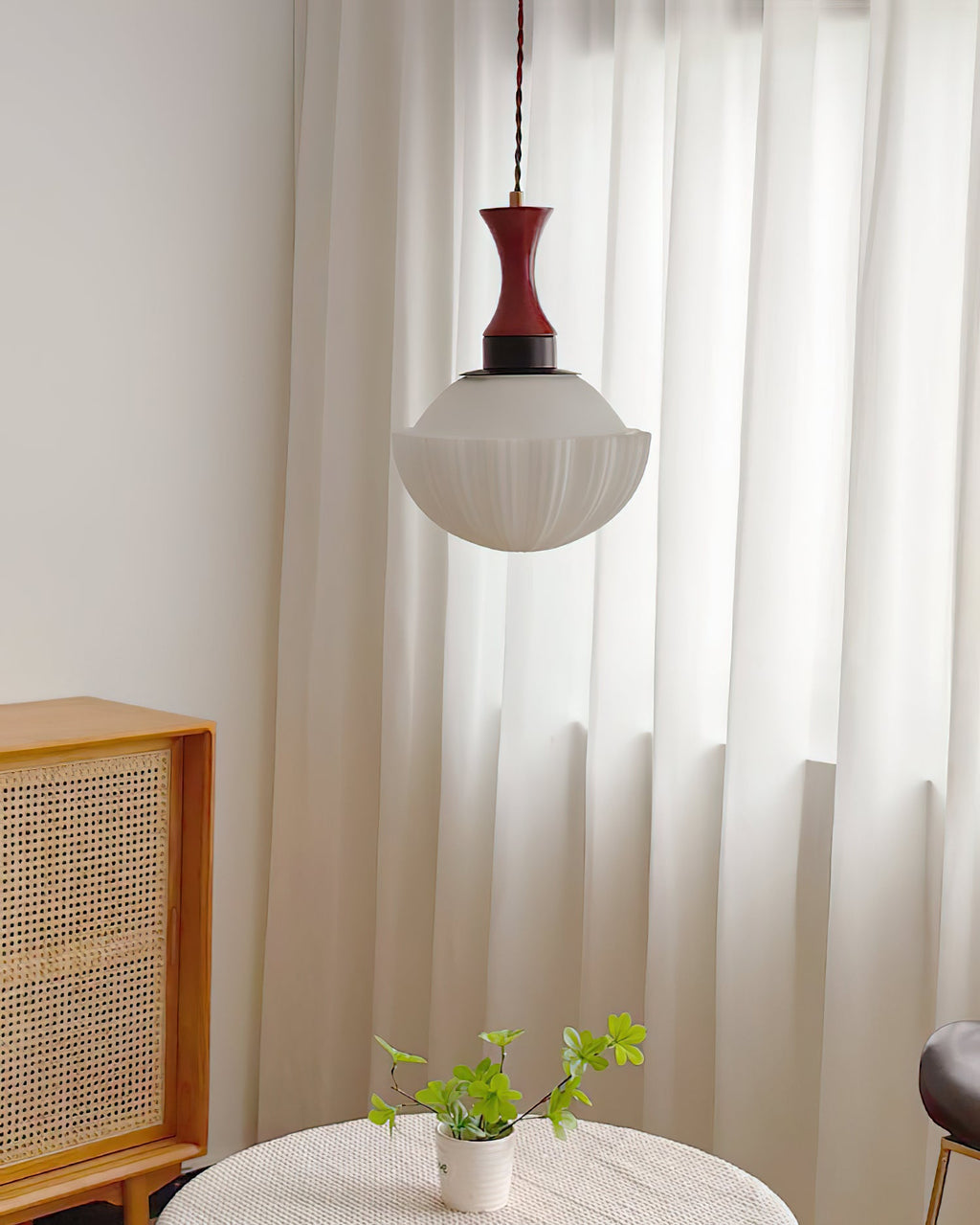 Fluted Glass Walnut Pendant Light