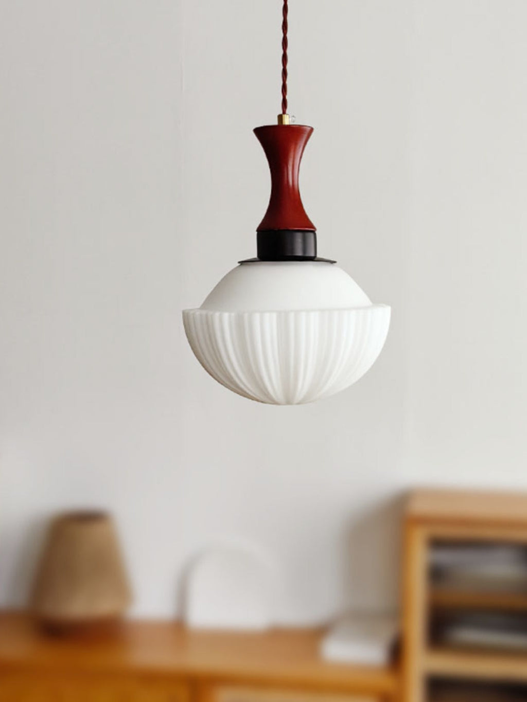 Fluted Glass Walnut Pendant Light