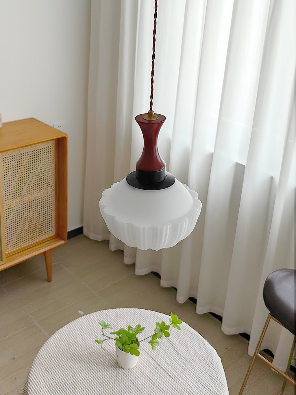 Fluted Glass Walnut Pendant Light