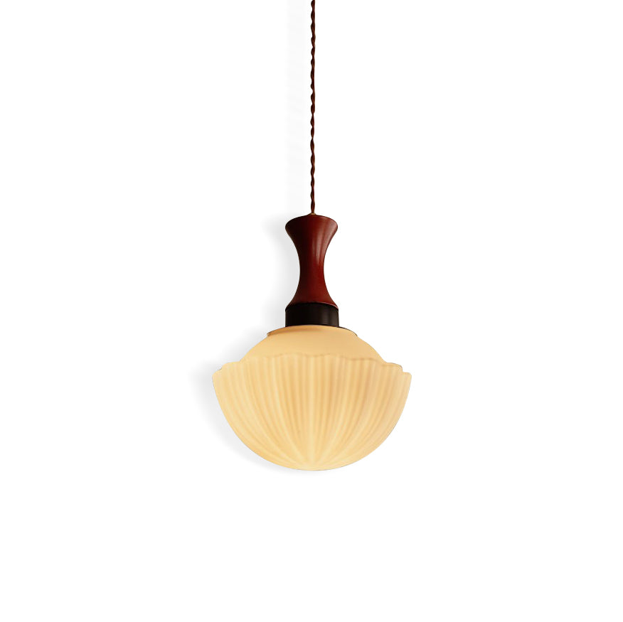 Fluted Glass Walnut Pendant Light
