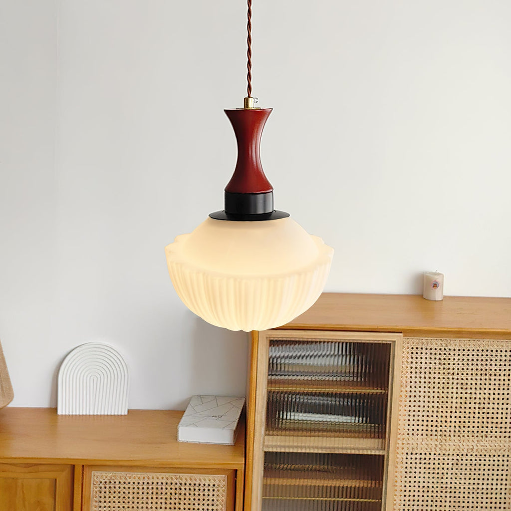 Fluted Glass Walnut Pendant Light