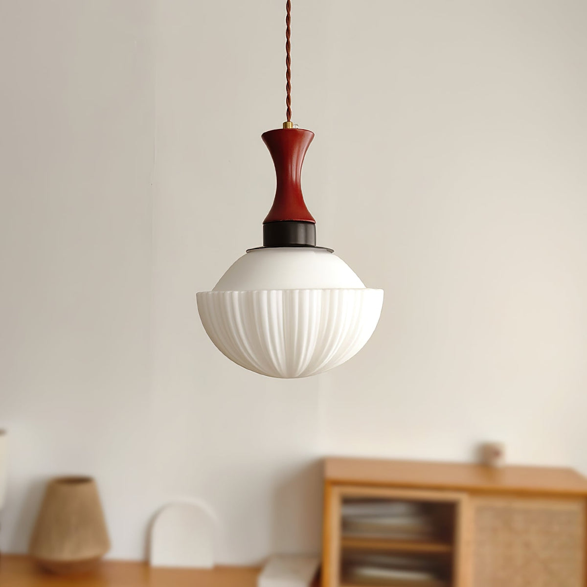 Fluted Glass Walnut Pendant Light