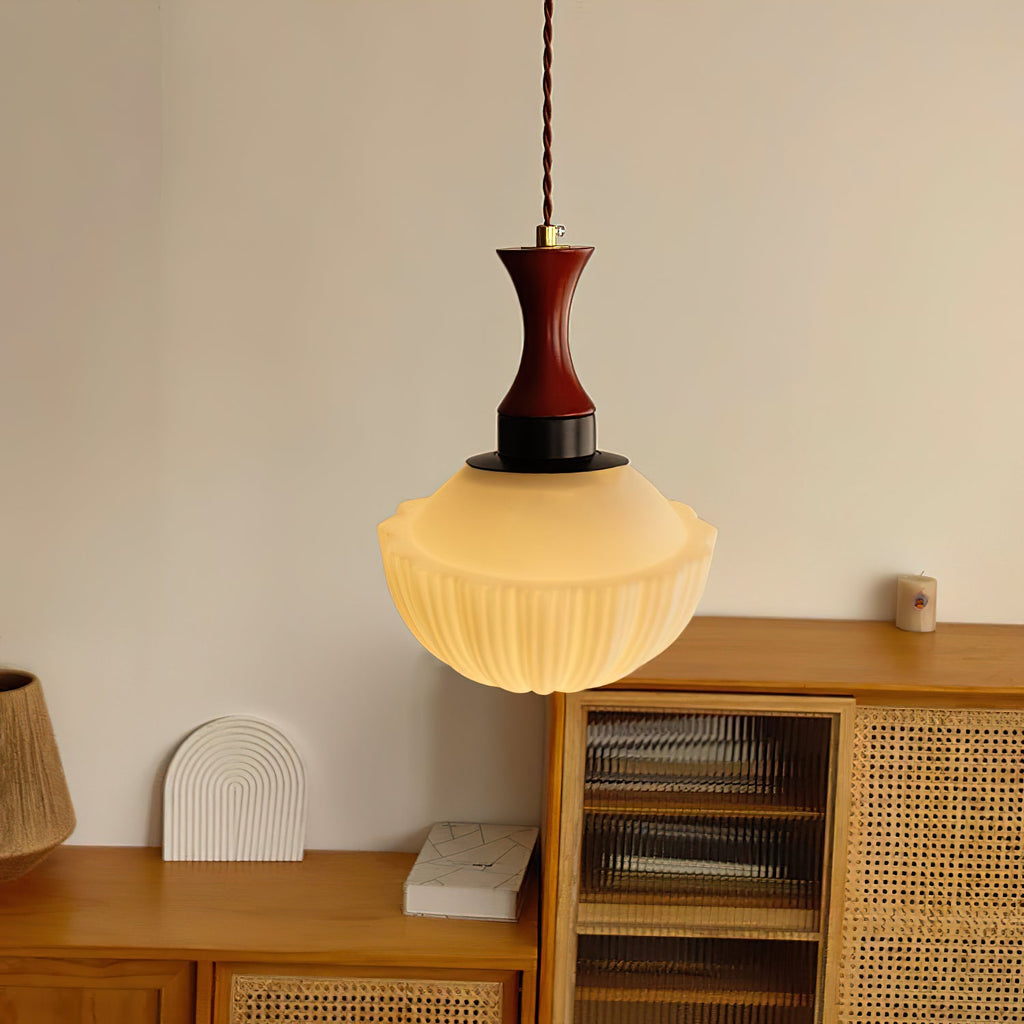 Fluted Glass Walnut Pendant Light
