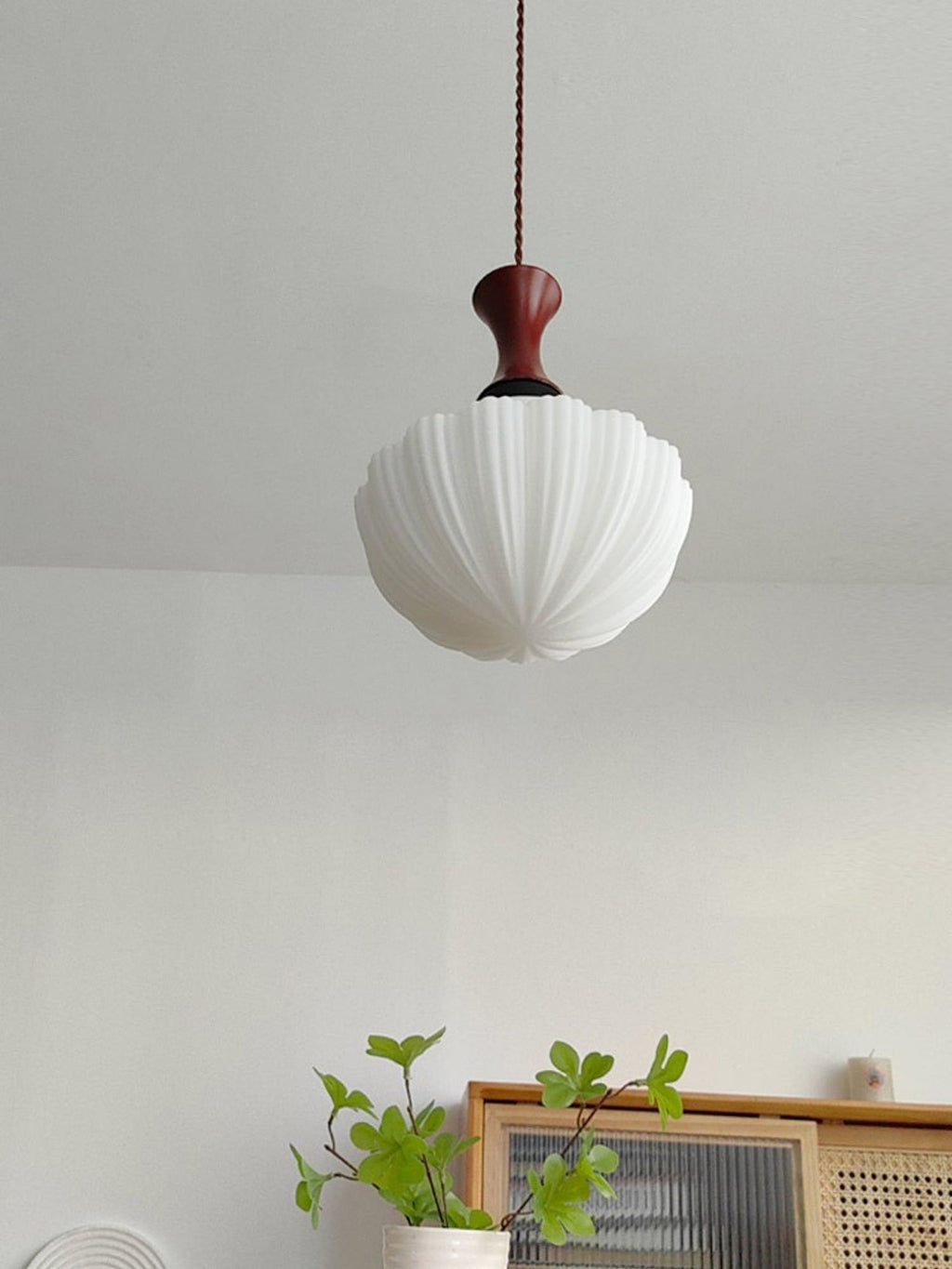 Fluted Glass Walnut Pendant Light
