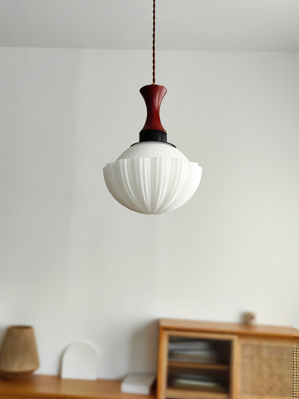 Fluted Glass Walnut Pendant Light