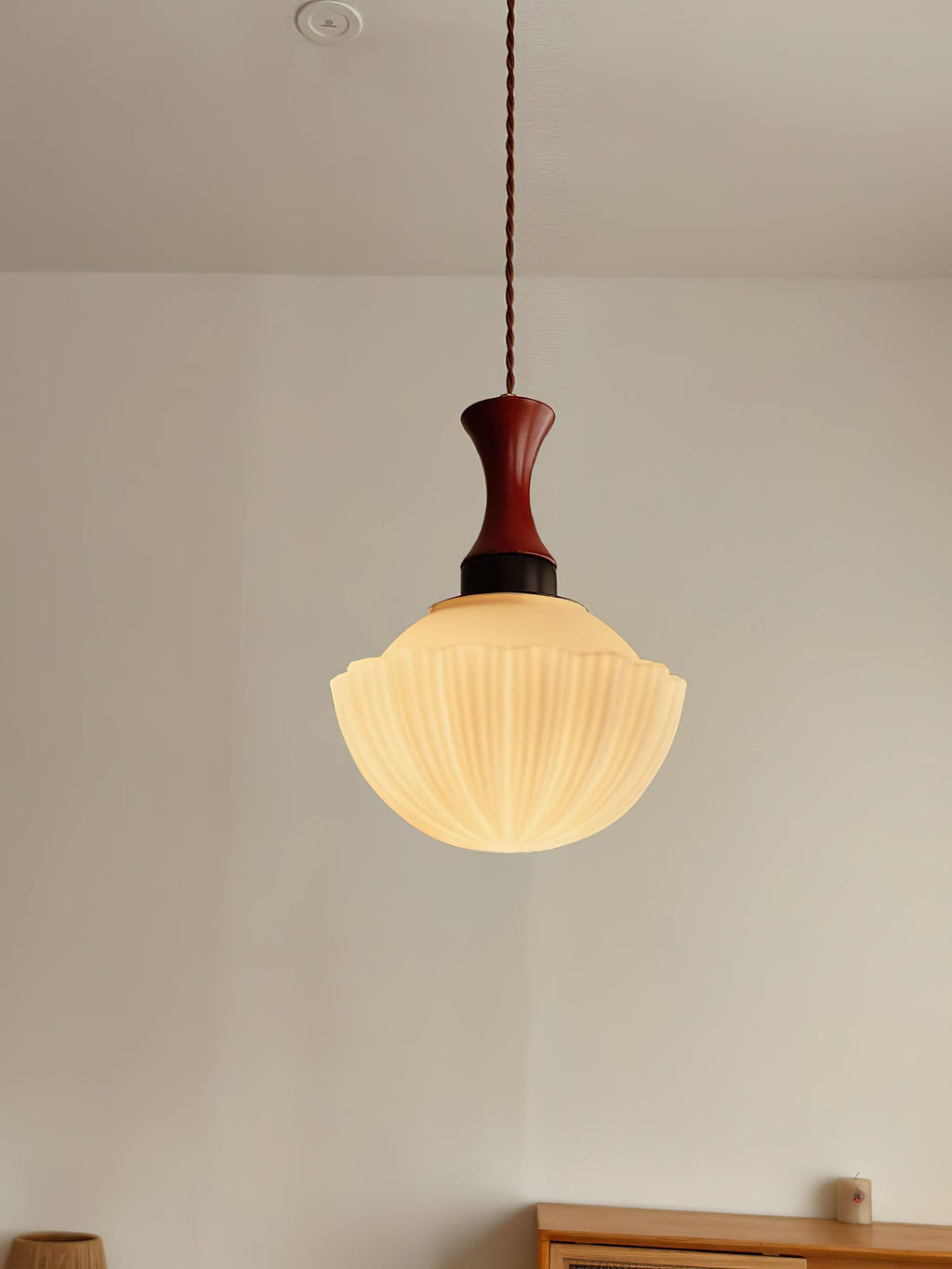 Fluted Glass Walnut Pendant Light