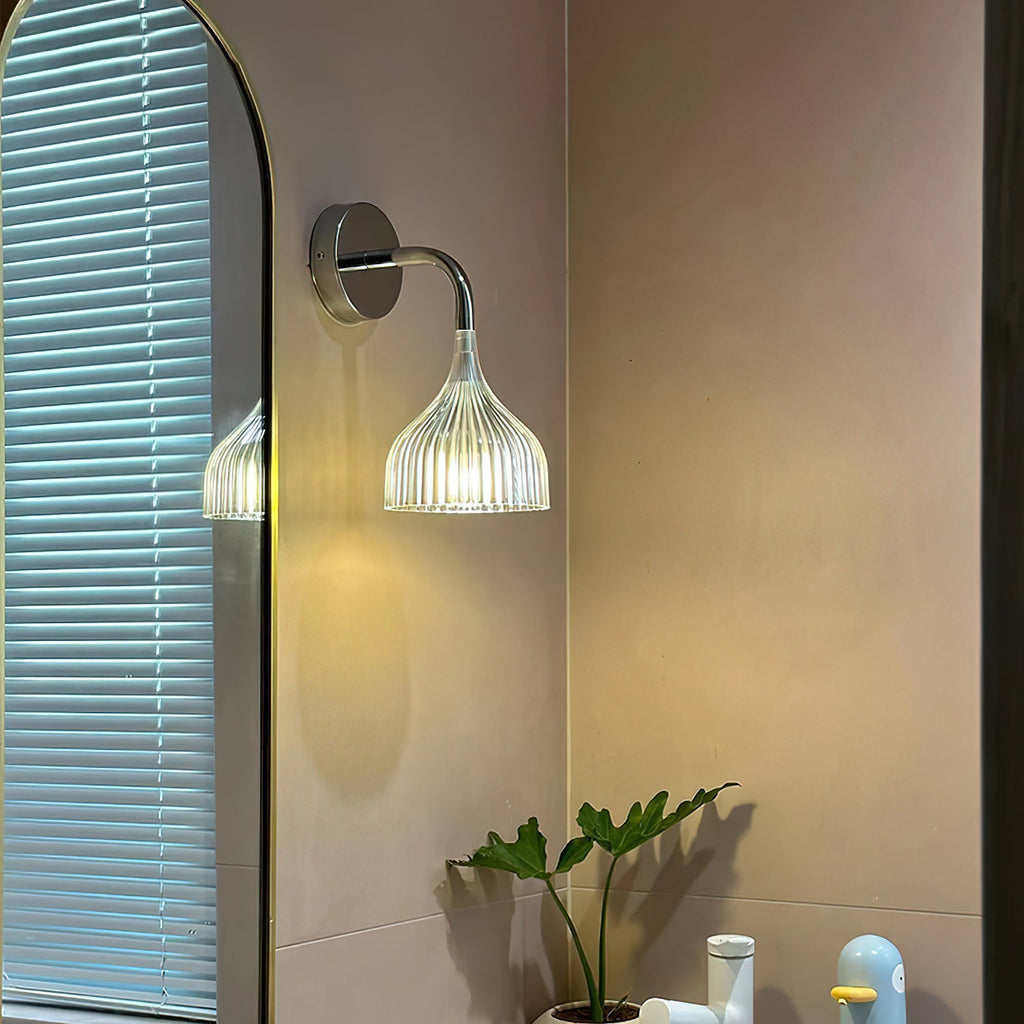 Pleated Bell Shade Curved Arm Wall Light