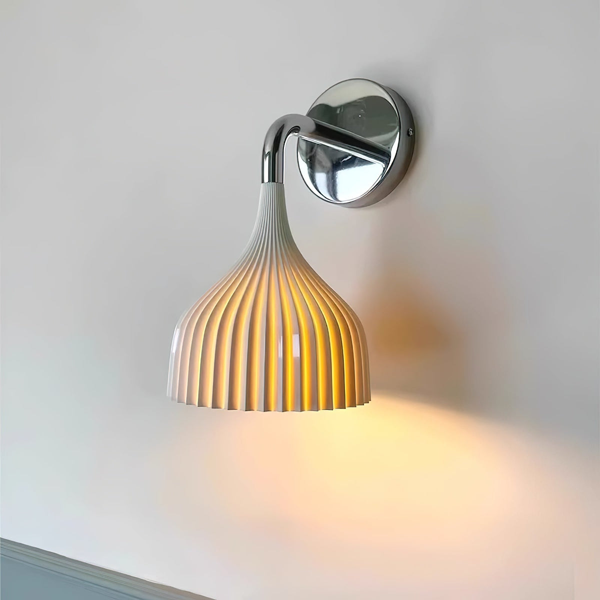 Pleated Bell Shade Curved Arm Wall Light