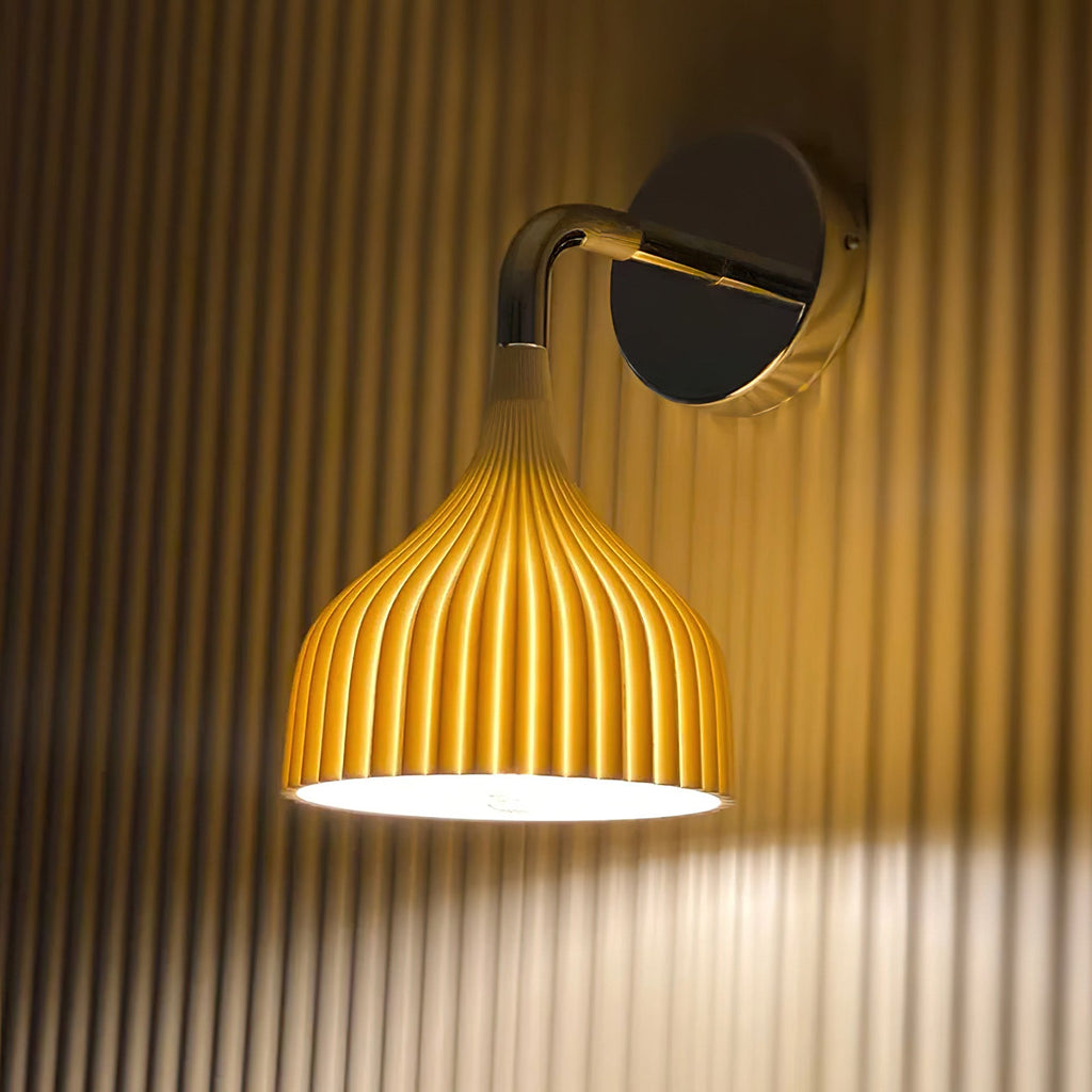 Pleated Bell Shade Curved Arm Wall Light