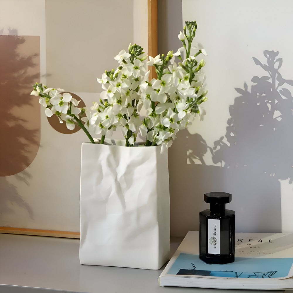 Crumpled Paper Bag Ceramic Vase - view 2