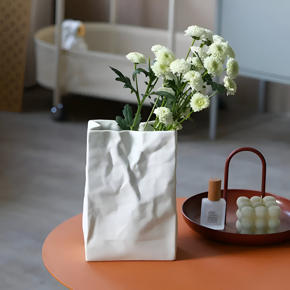 Crumpled Paper Bag Ceramic Vase - view 3