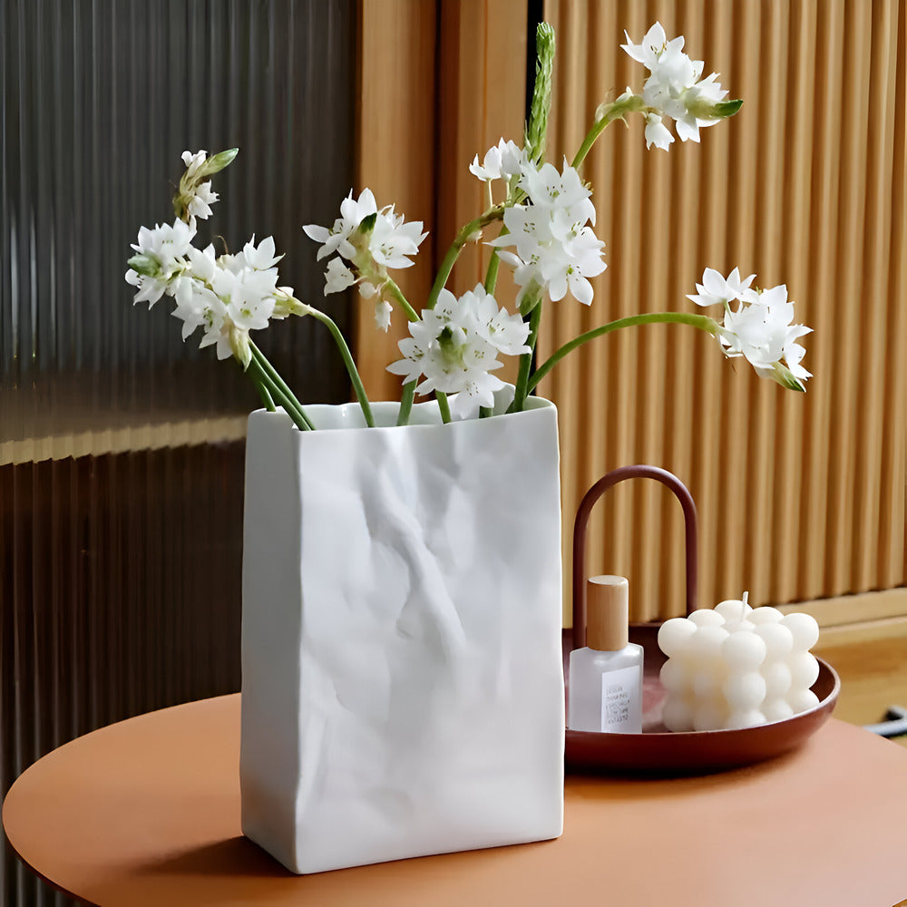 Crumpled Paper Bag Ceramic Vase - view 4