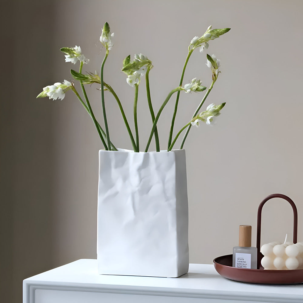Crumpled Paper Bag Ceramic Vase - view 5