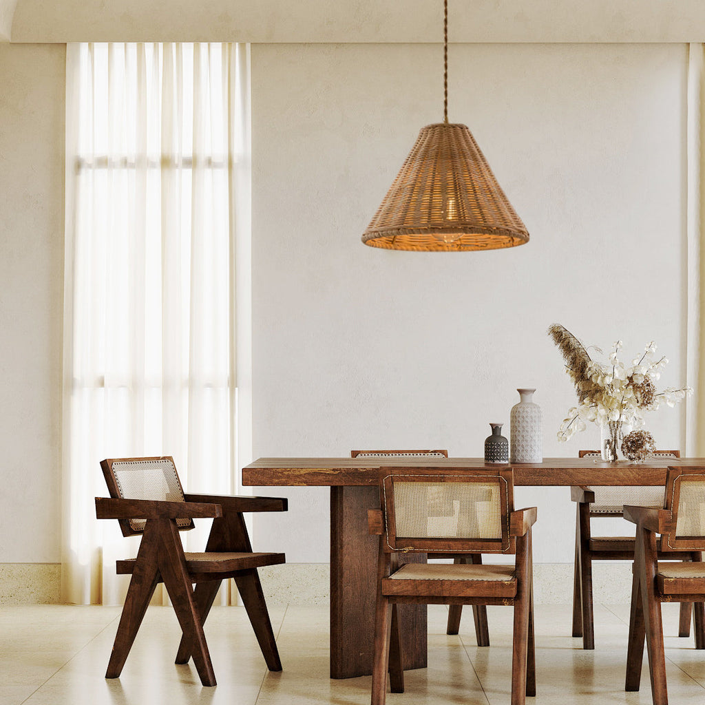 Woven Rattan Cone Pendant Light