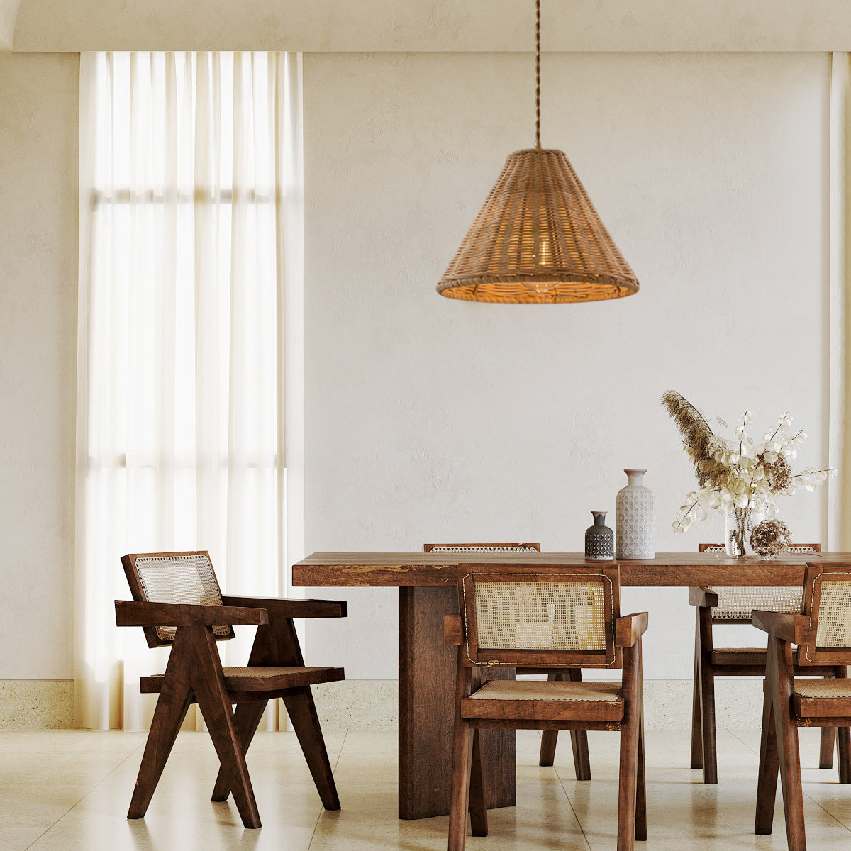Woven Rattan Cone Pendant Light