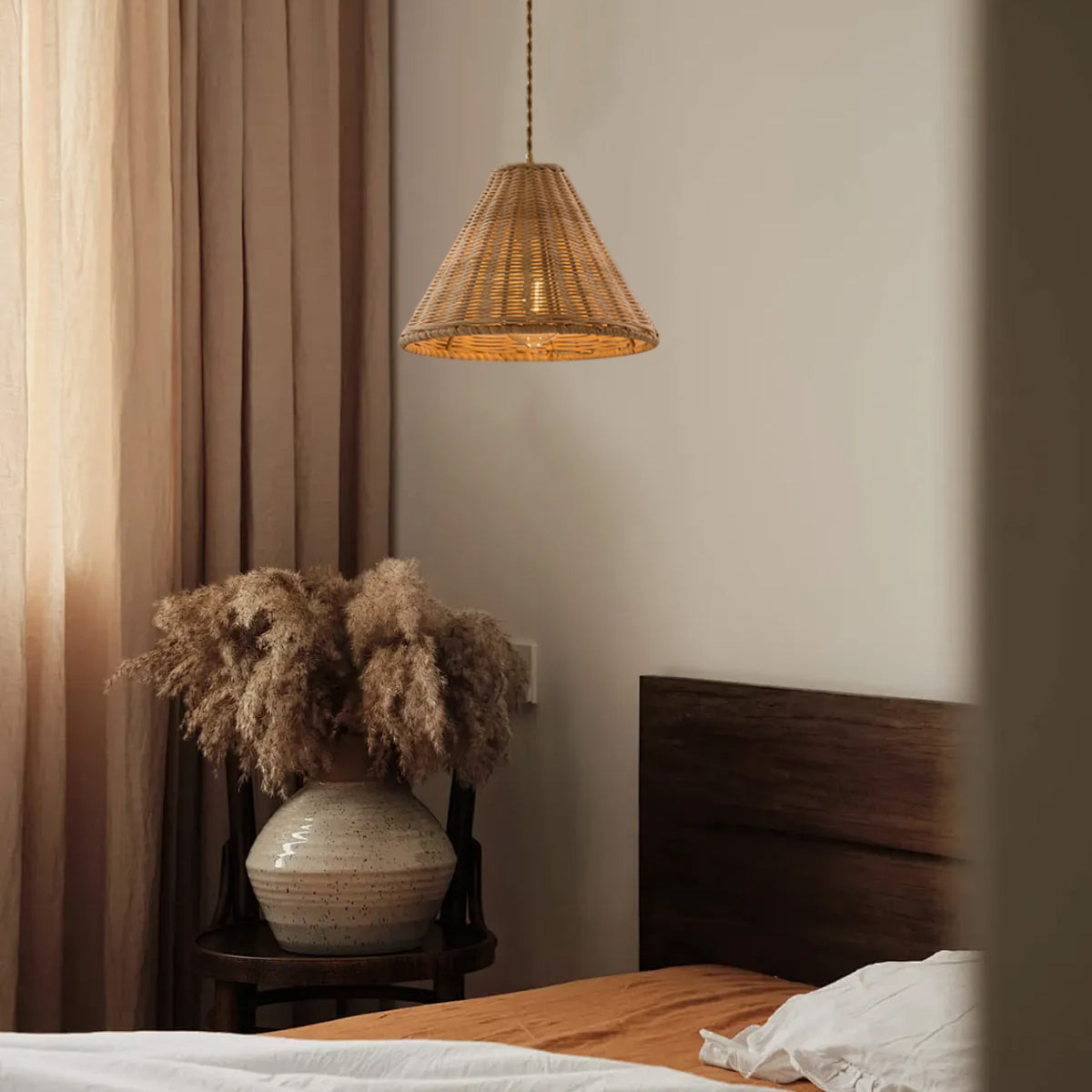 Woven Rattan Cone Pendant Light