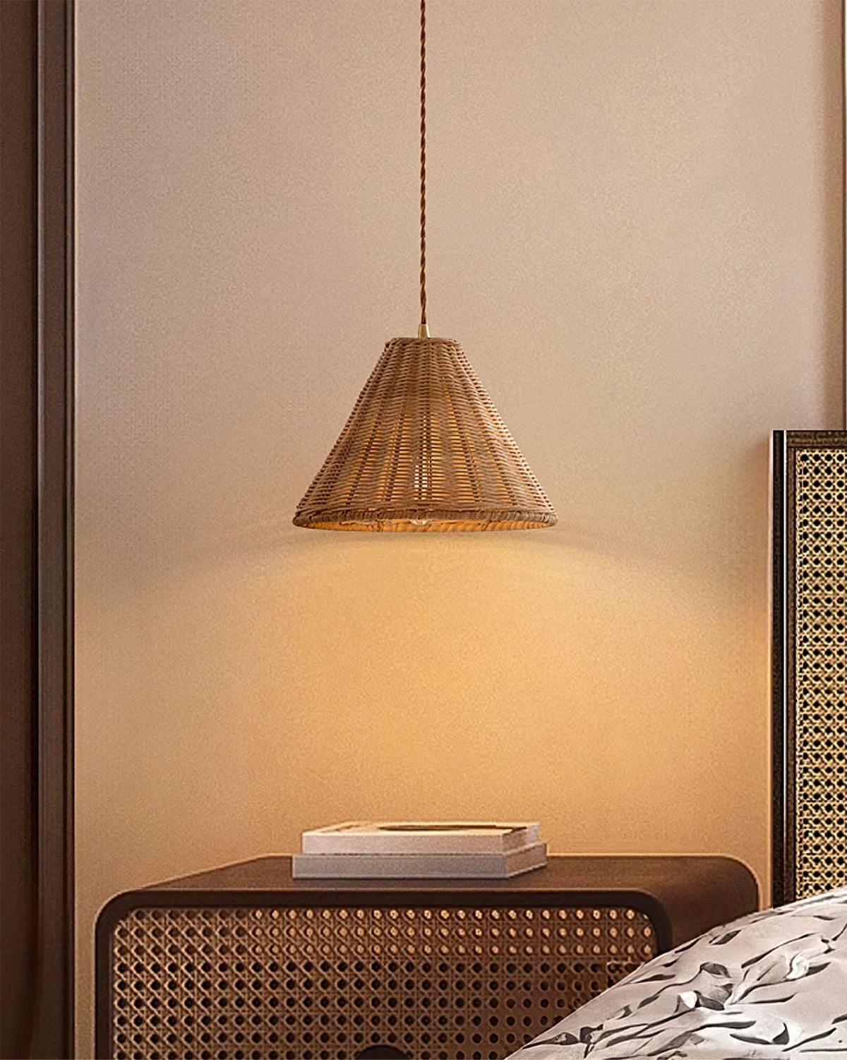Woven Rattan Cone Pendant Light