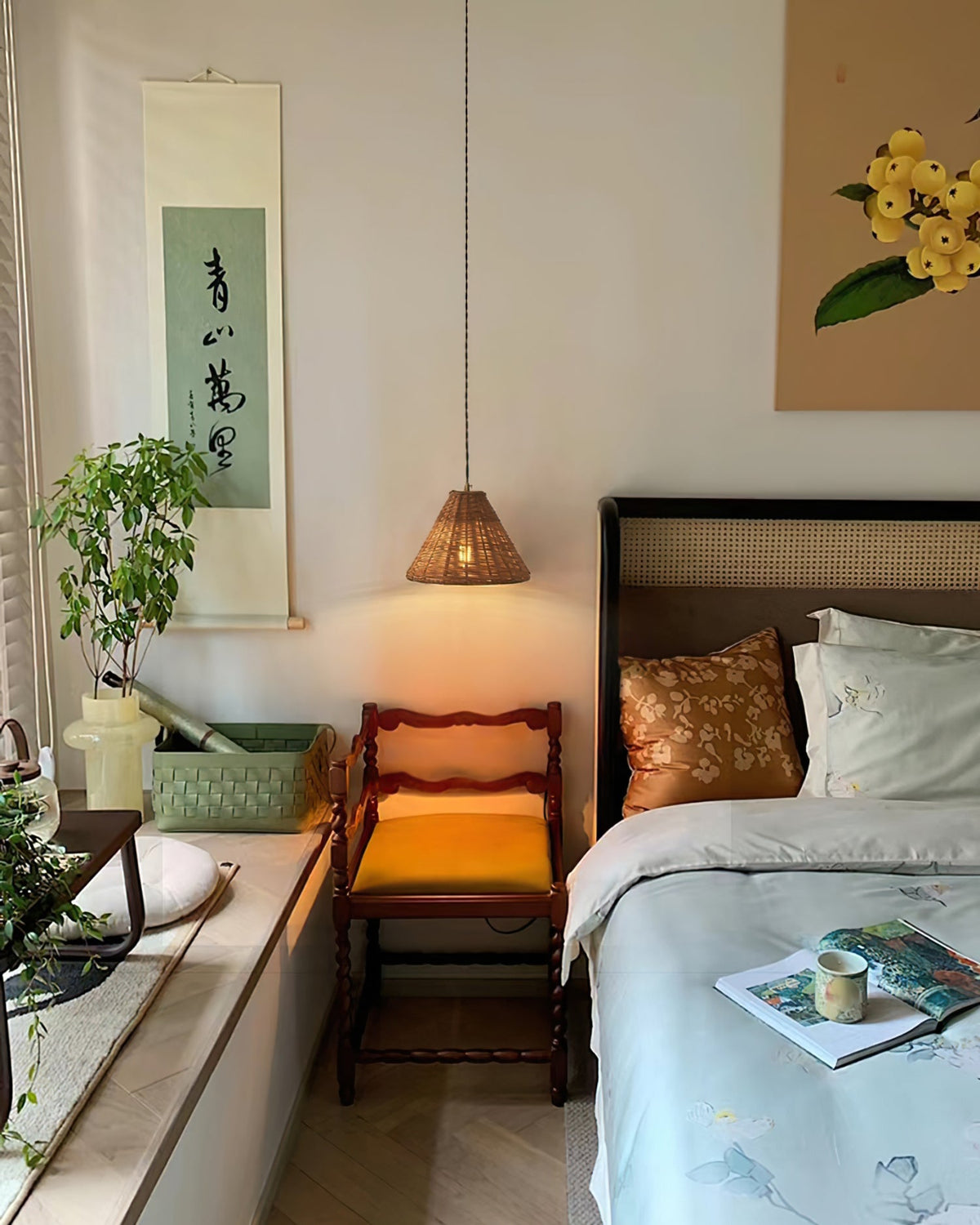 Woven Rattan Cone Pendant Light