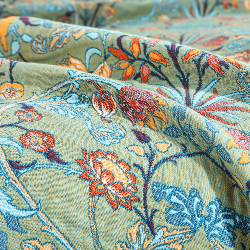 Floral Jacquard Tasseled Cotton Bedspread