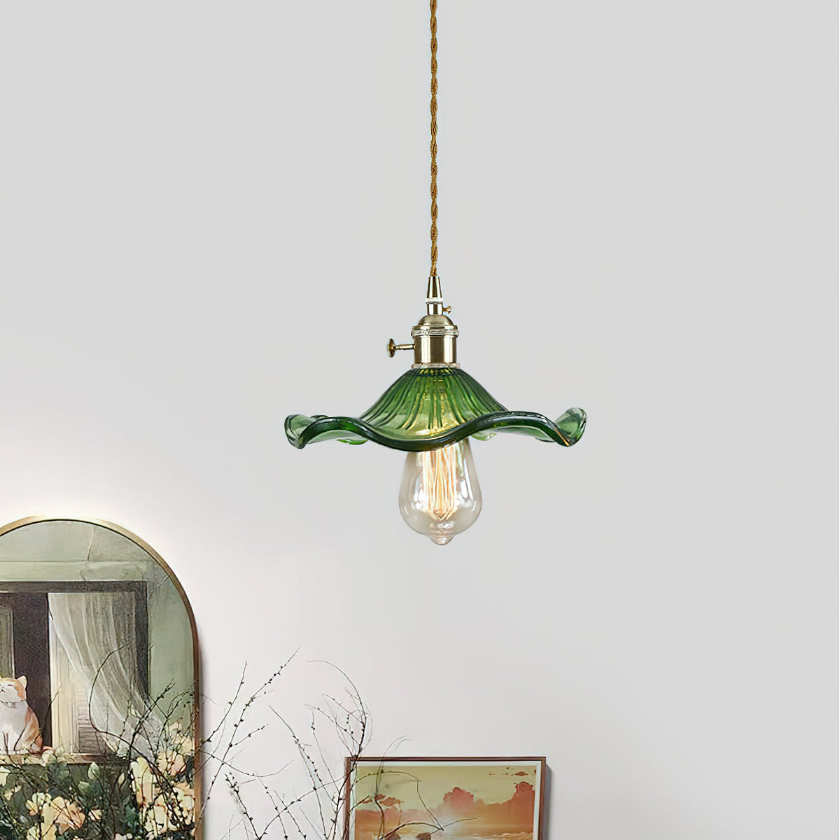 Fluted Glass Flower Pendant Light