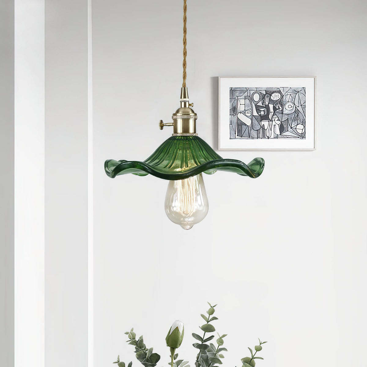 Fluted Glass Flower Pendant Light