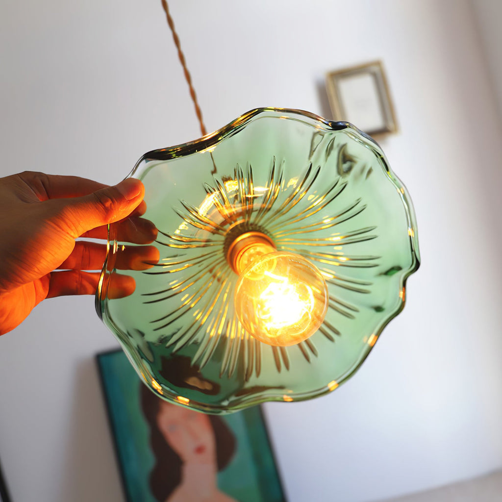 Fluted Glass Flower Pendant Light