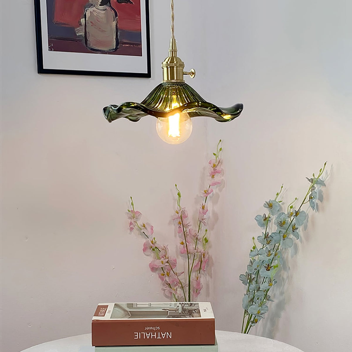 Fluted Glass Flower Pendant Light