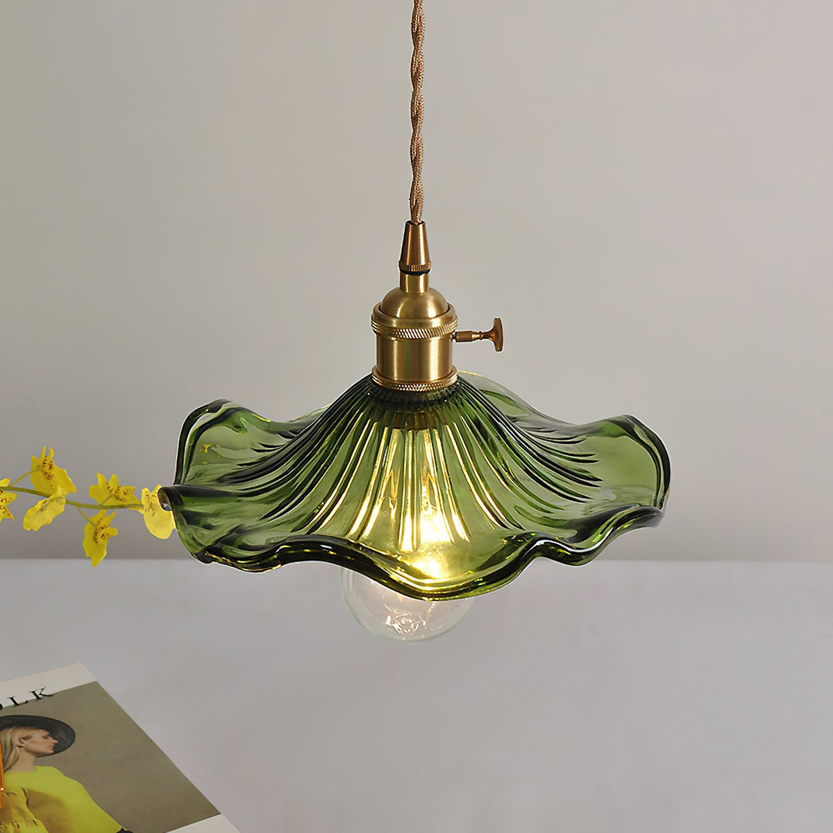 Fluted Glass Flower Pendant Light