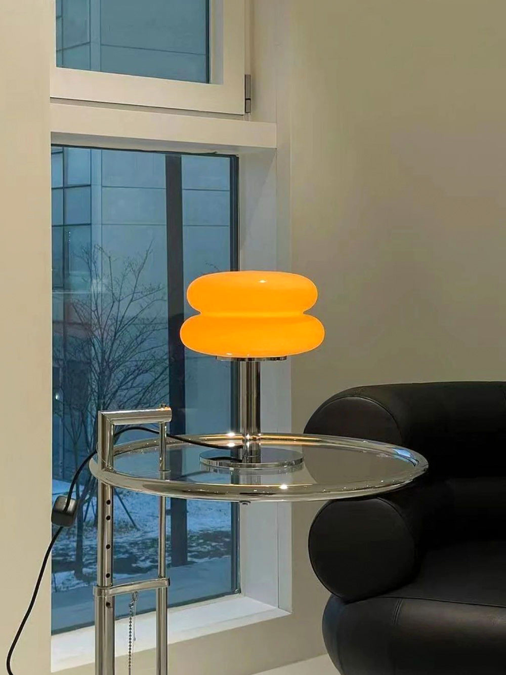 Double-Dome Glass Chrome Table Lamp