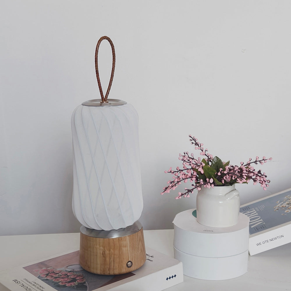 Cordless Ribbed Cylinder Touch Table Lamp