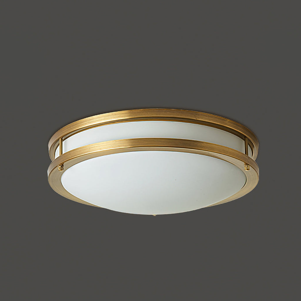 Round Frosted Glass Brass LED Flush Ceiling Light