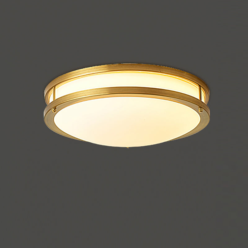 Round Frosted Glass Brass LED Flush Ceiling Light