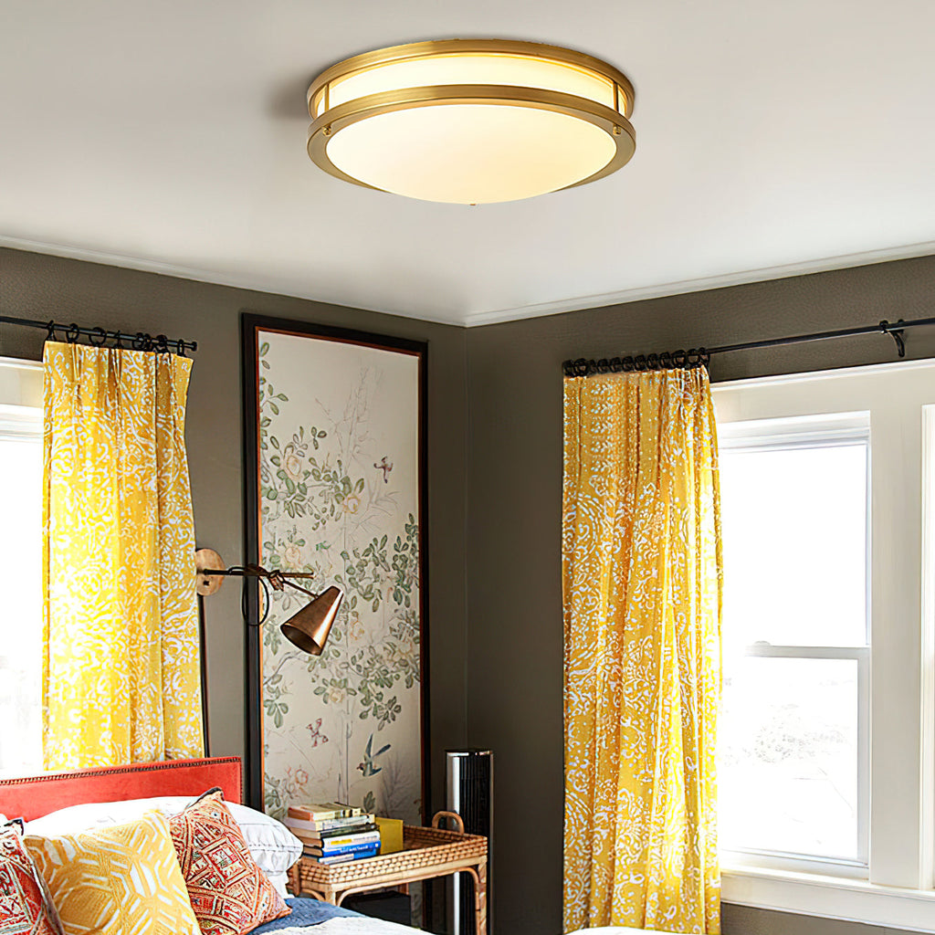 Round Frosted Glass Brass LED Flush Ceiling Light