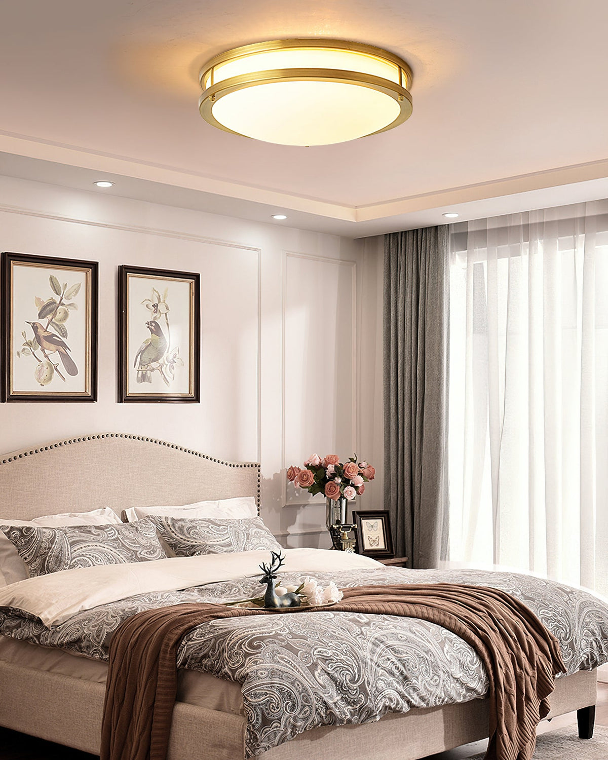 Round Frosted Glass Brass LED Flush Ceiling Light
