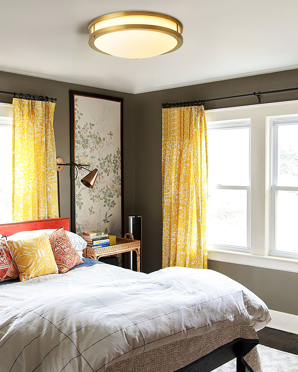 Round Frosted Glass Brass LED Flush Ceiling Light