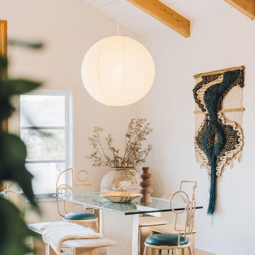 Ribbed Rice Paper Globe Pendant Lamp