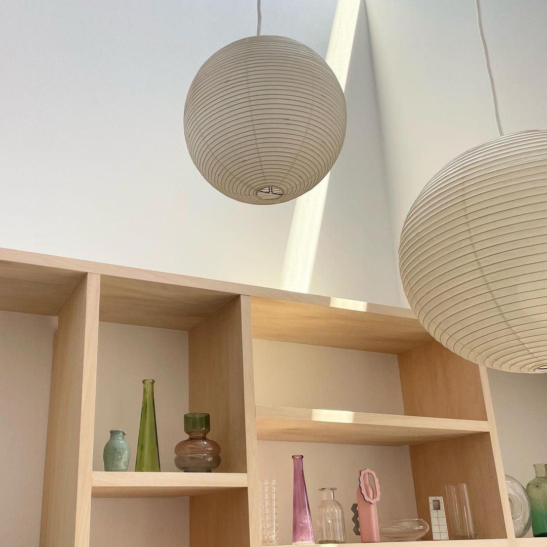 Ribbed Rice Paper Globe Pendant Lamp