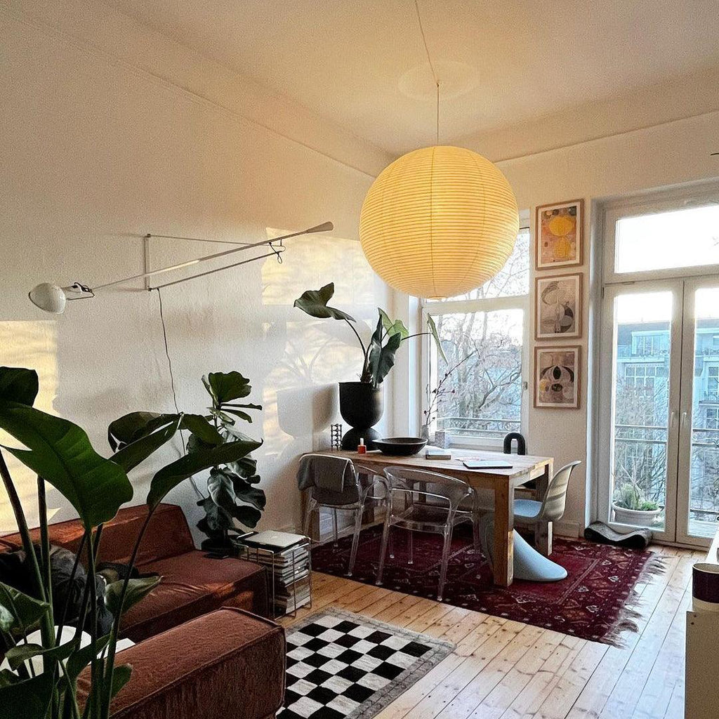 Ribbed Rice Paper Globe Pendant Lamp
